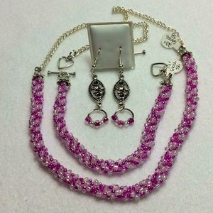 FINAL SALE PRICE Lia Rosa Hand Woven Pink & White Jewelry Set
